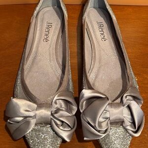 J.Renee Metallic Silver Flats with Bow